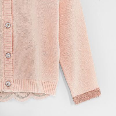 Mini girls pink lace back cardigan